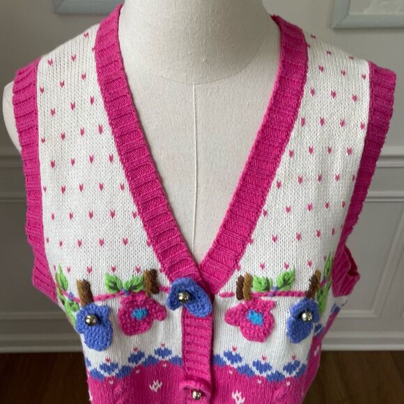 Vintage Quacker Factory Button Front Sweater Vest Novelty Mitten Knit Pink S - Picture 4 of 11